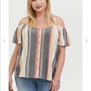 Torrid Size 3 Striped Cold Shoulder Button Front Top Cute Summer Top